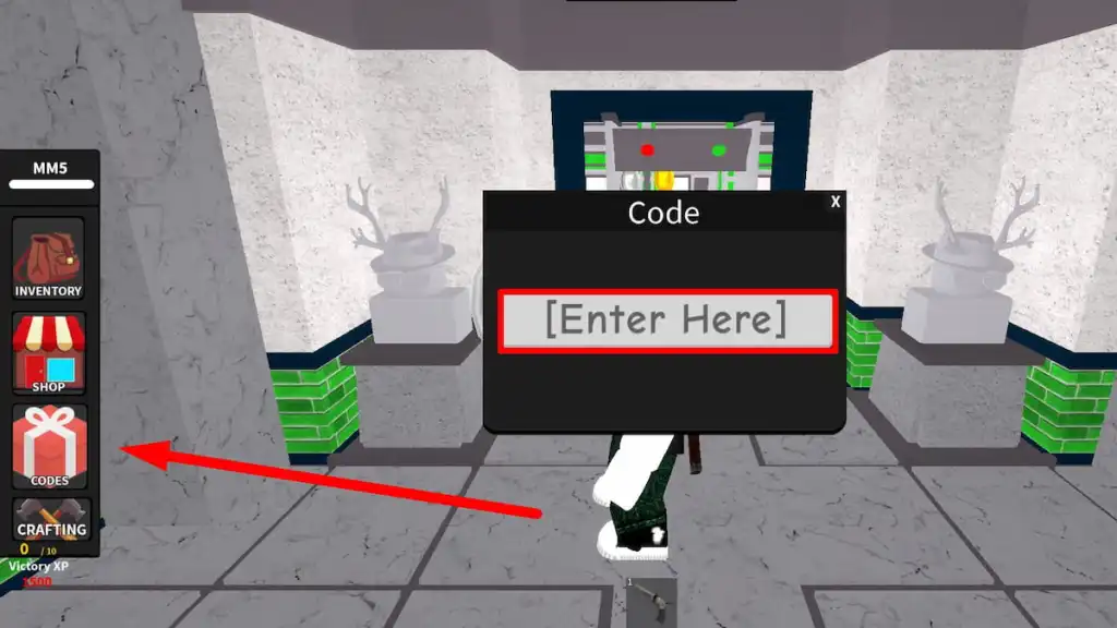 Redeem code text box for Roblox Murder Mystery 5