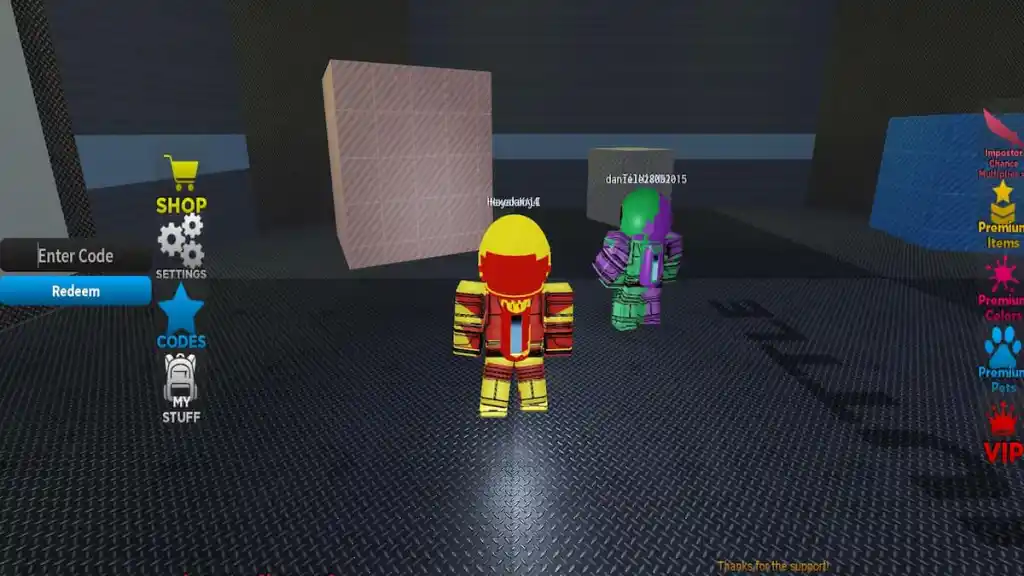Redeem code text box for Roblox Imposter