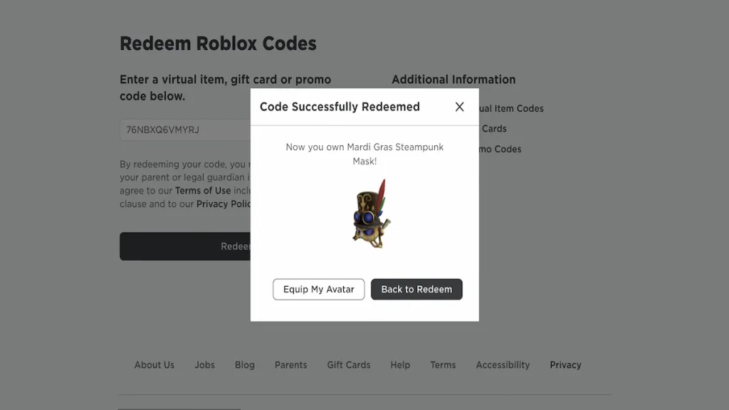 Prime Gaming Roblox Code (Mardi Steampunk Gras Mask) NEED