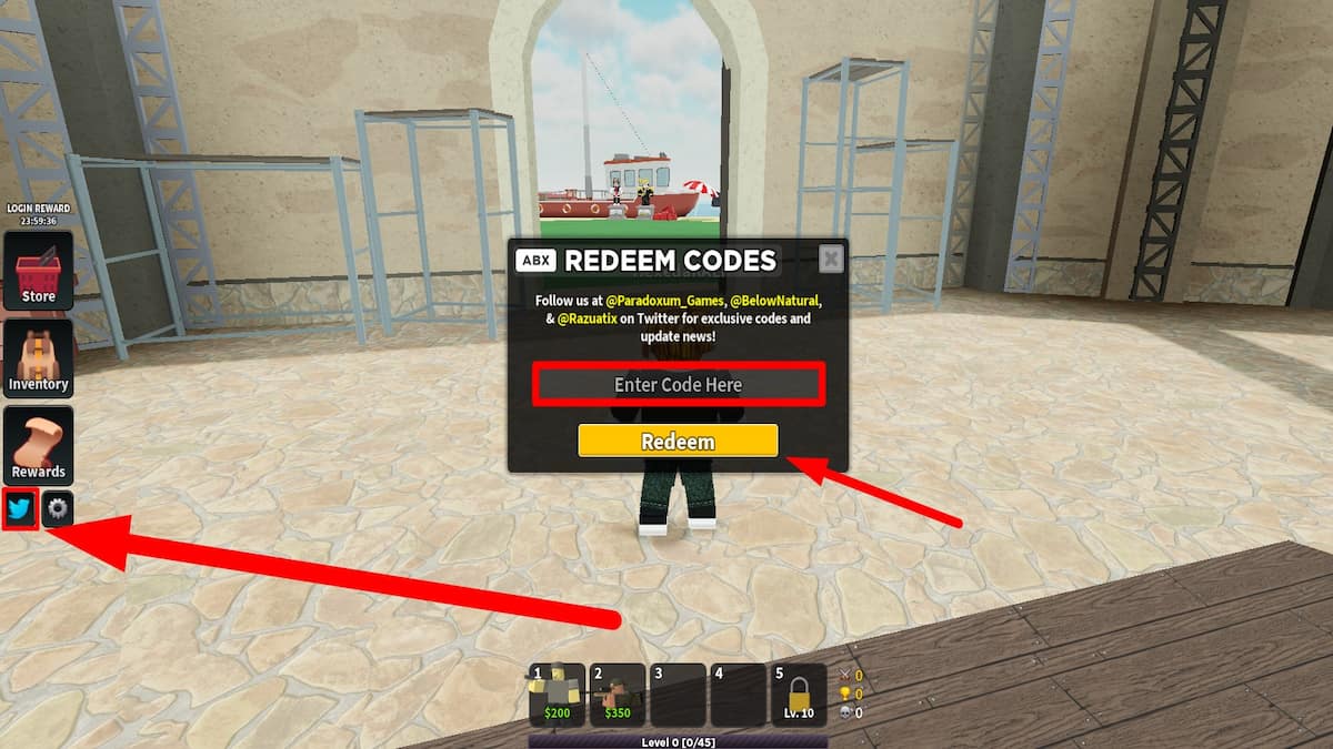 Redeem code text box for Roblox Tower Defense Simulator