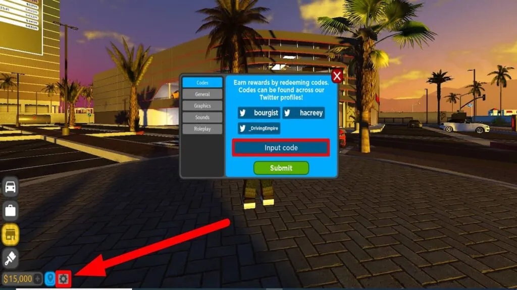 Redeem Code Text Box for Roblox Driving Empire