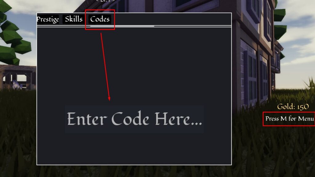 A screenshot of where to redeem codes in Roblox Untitled Attack on Titan