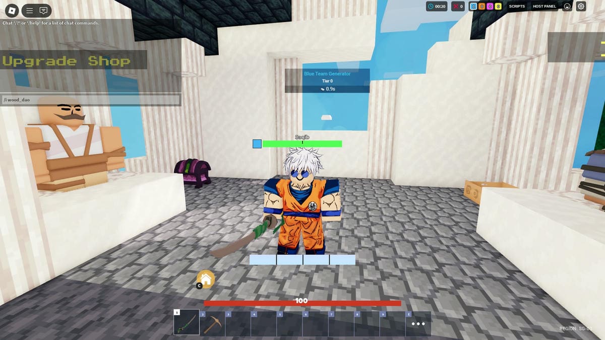 Using a command in the chat of Roblox Bedwars