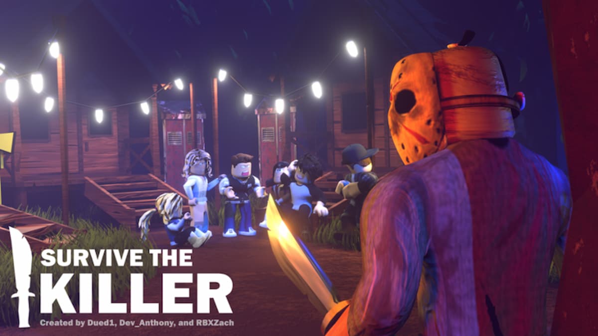 The killer approaches a group of potential victims in Roblox Survive The Killer!