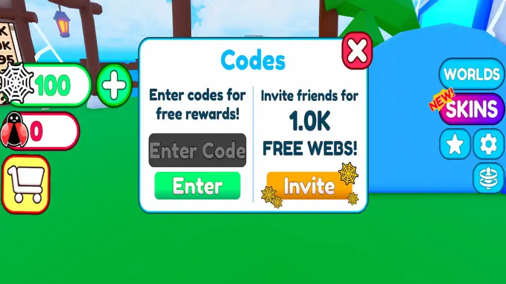 Redeem Text Box for Be a Spider Tycoon