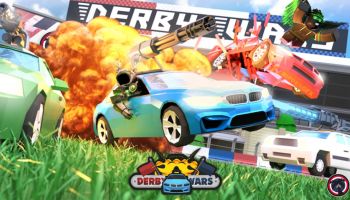 Derby Wars blue car riding and explosion in the background