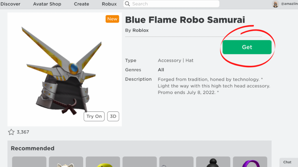 , How to get a free Blue Flame Robo Samurai avatar in Roblox