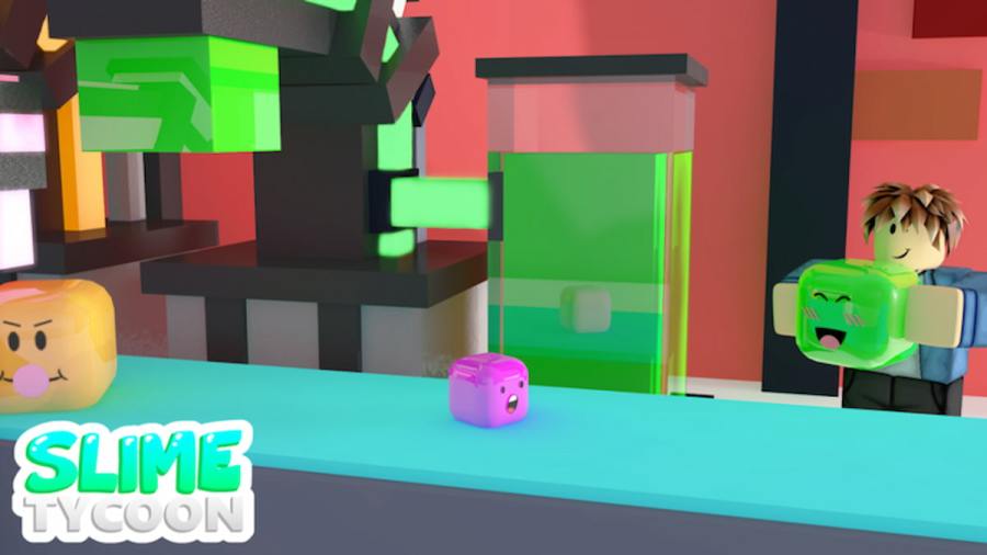 Roblox Slime Tycoon character holding slime in factory