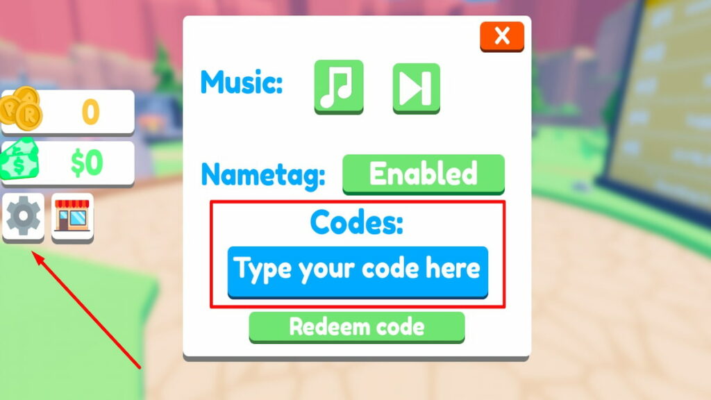 Redeem code text box for Roblox Slime Tycoon 