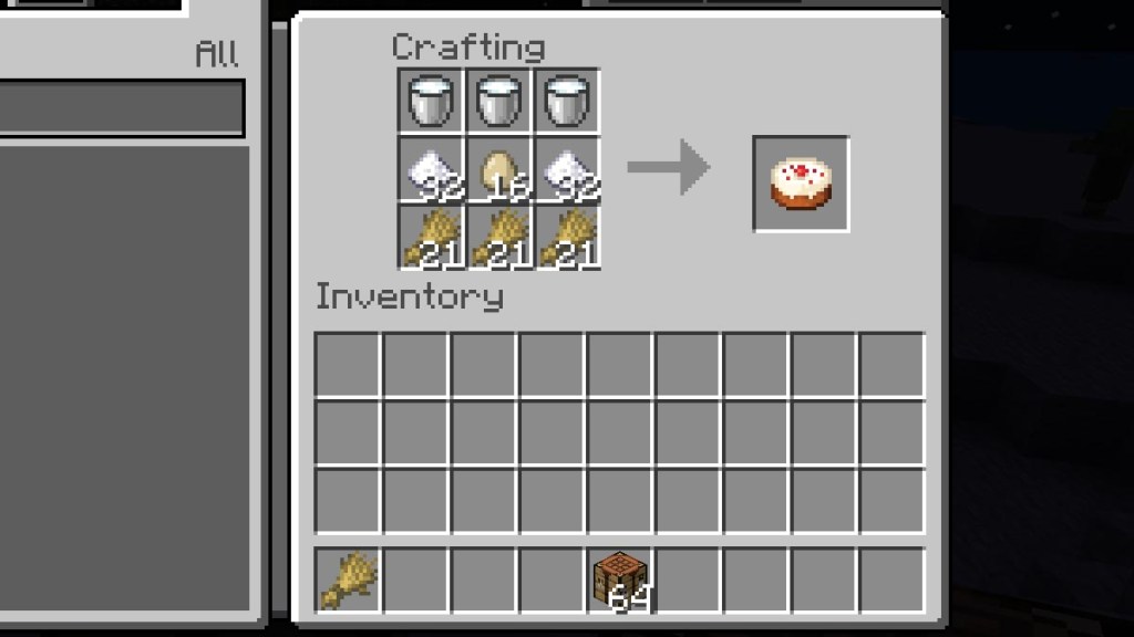 minecraft cake in game crafting