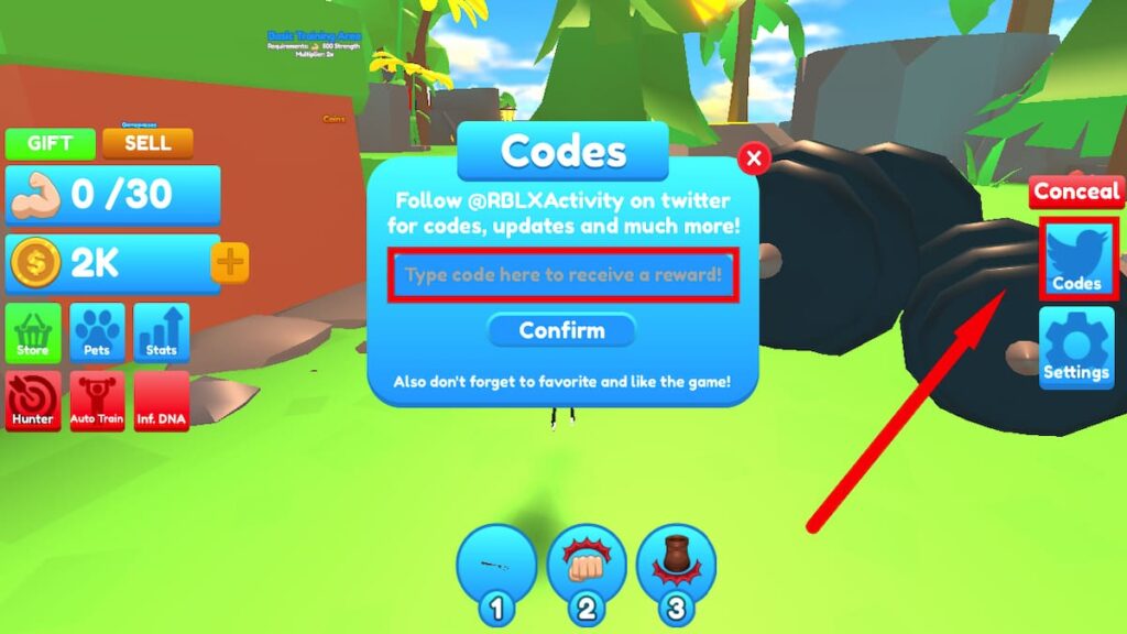 Redeem code text box for Roblox Lifting Champions