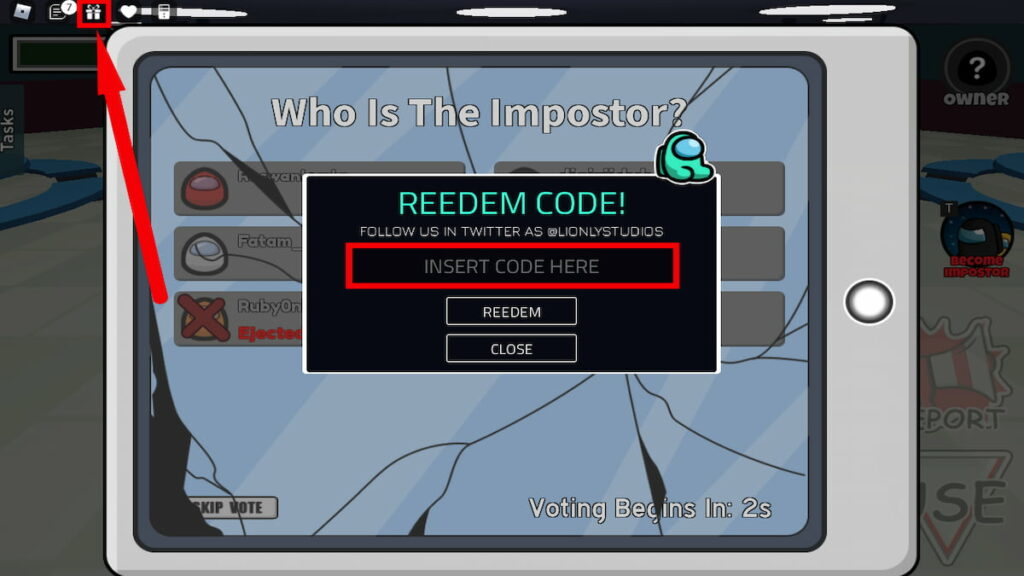 Redeem code text box for Roblox Crewmates