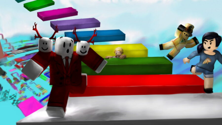 Roblox Mega Fun Obby obstacle course and characters