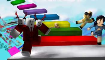 Roblox Mega Fun Obby obstacle course and characters