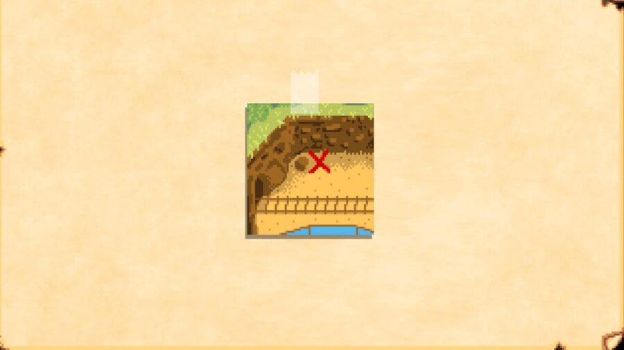 Stardew Valley secret note 16, with red x next to boulder by the train tracks in the northern part of town. 