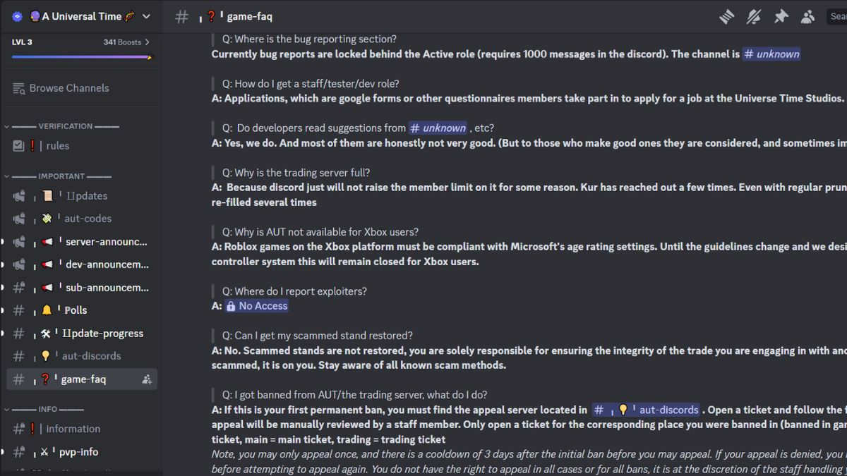 AUT Discord server FAQ page