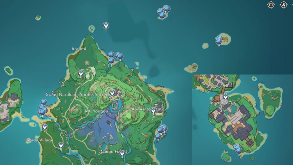 Genshin Impact Narukami island Sea Ganoderma locations map