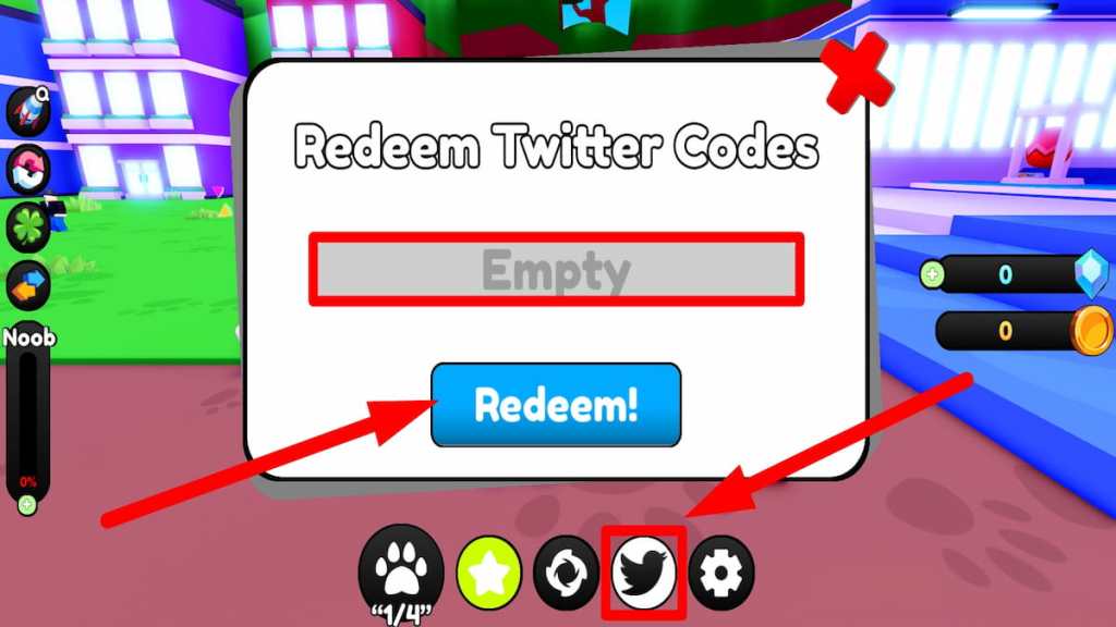 Redeem code text box for Roblox Pet Attacking Simulator 