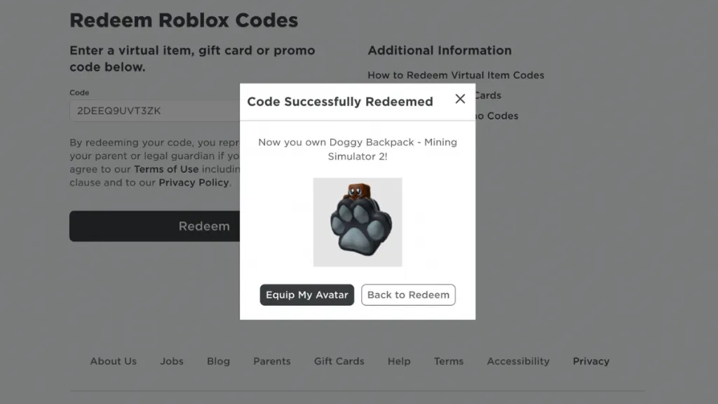ROBLOX PRIME GAMING Doggy Backpack (NO Mining Simulator 2 Bundle) £1.95 -  PicClick UK