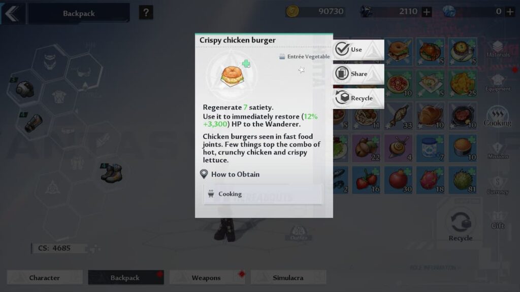 Where to get the Crispy Chicken Burger Recipe Tower of Fantasy Pro