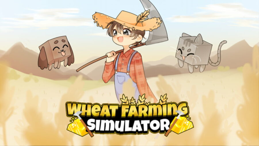 Personaje de Roblox Wheat Farming Simulator parado en un campo de trigo