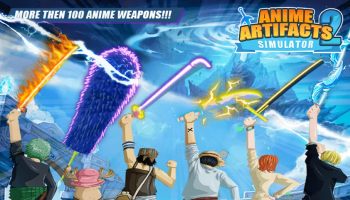 Characters raising their hands in victory in Roblox Anime Artifacts Simulator 2