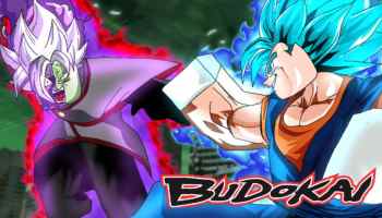 Characters battling in Roblox Budokai