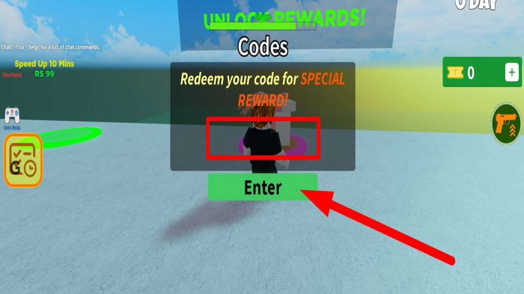 Redeem code text box for Roblox All of Us Are Dead