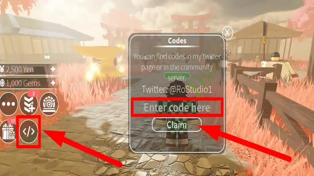 Redeem code text box for Roblox Anime Champions