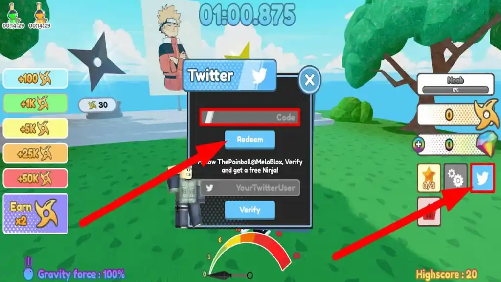 Redeem code text box for Roblox Anime Race Clicker