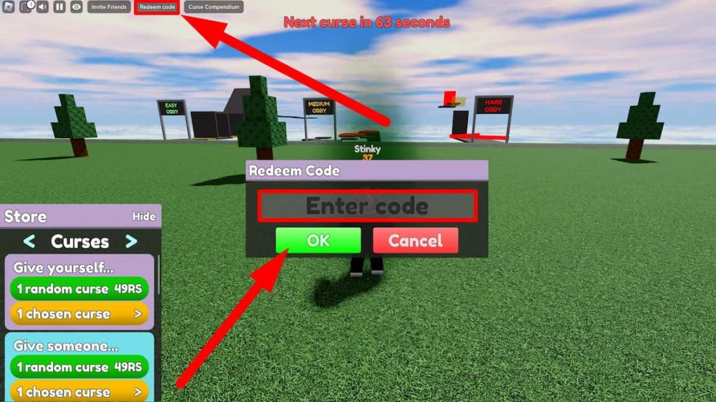 Redeem code text box for Roblox Curse Randomizer