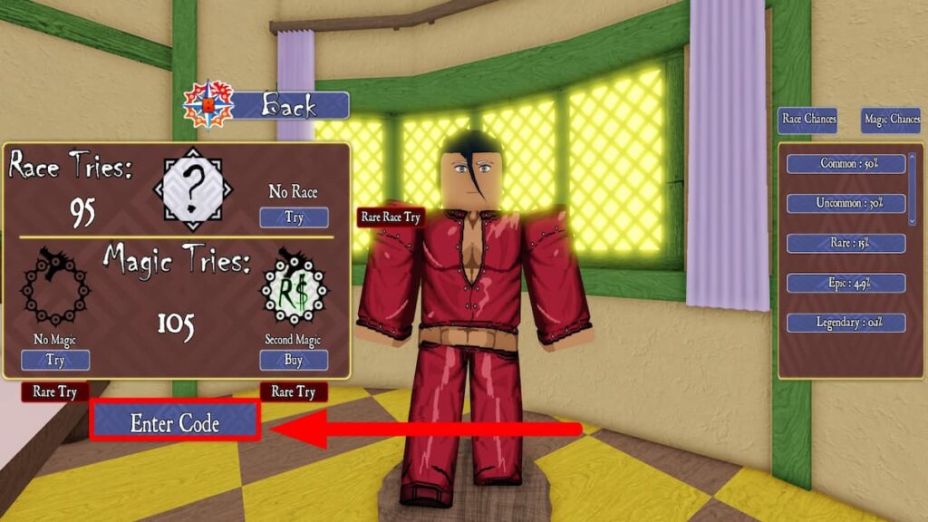 Redeem code text box for Roblox Deadly Sins Retribution