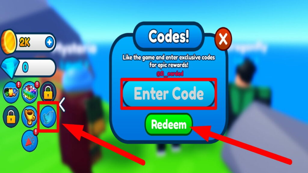 Redeem code text box for Roblox Hero Fighting Simulator