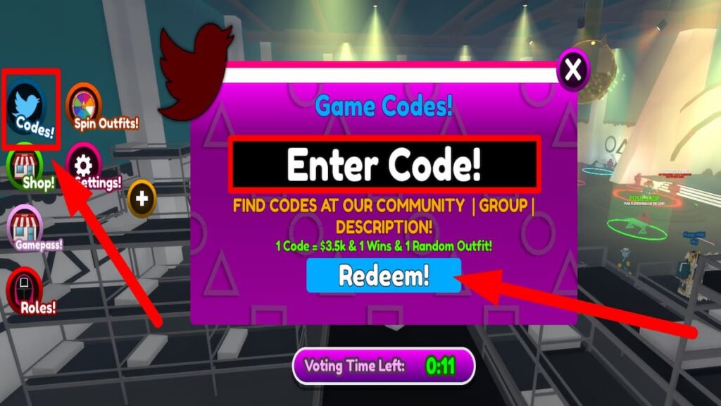 Redeem code text box for Roblox Squid Game O
