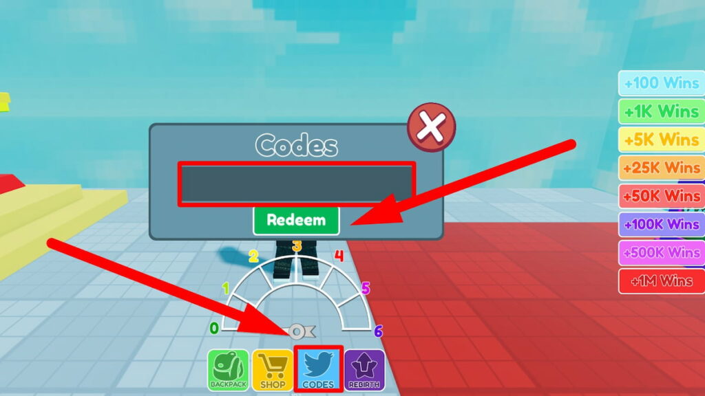 Redeem code text box for Roblox Skydive Race Clicker