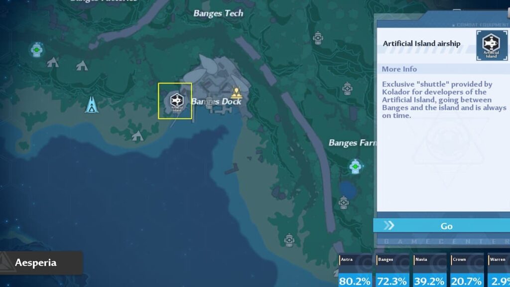 Tower of Fantasy Artificial Island airship location map