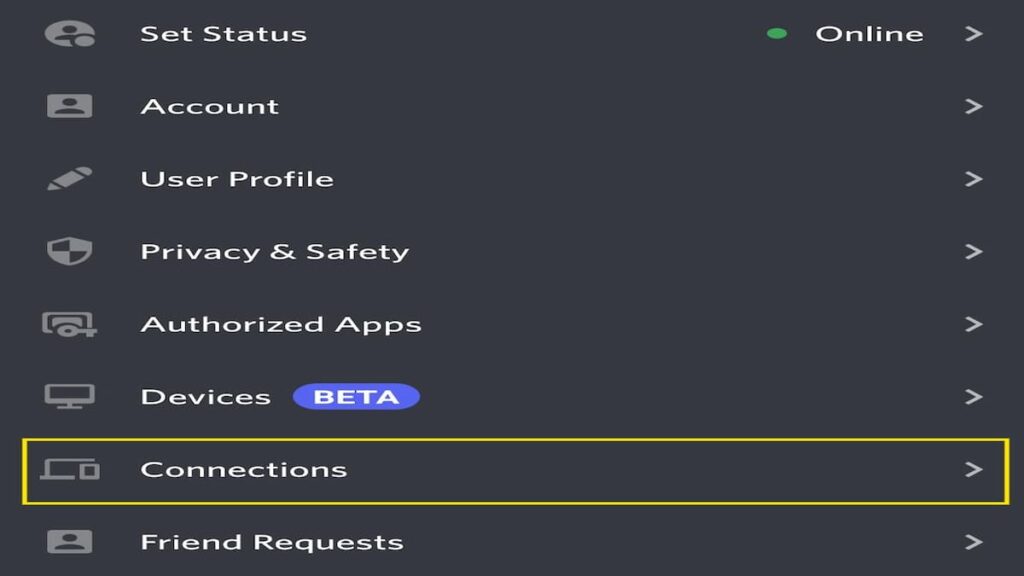 Discord profile settings, add connections