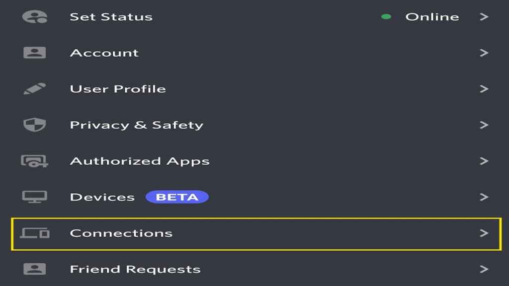 Discord profile settings, add connections