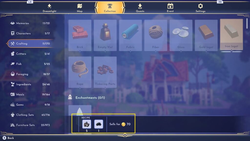 Crafting Collection, material recipe to craft