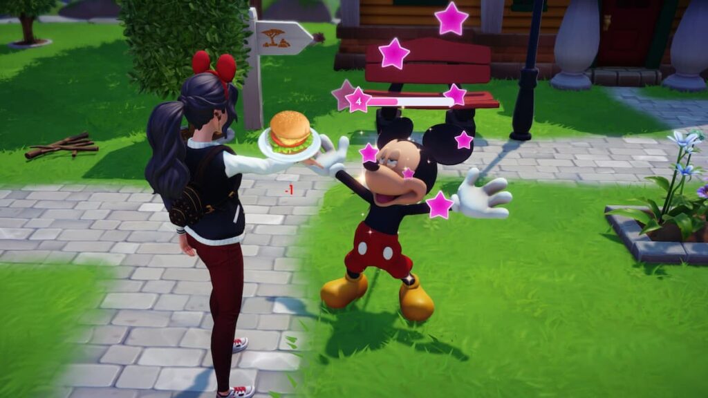 Giving Mickey a gift of a Fish Sandwich and increasing Friendship