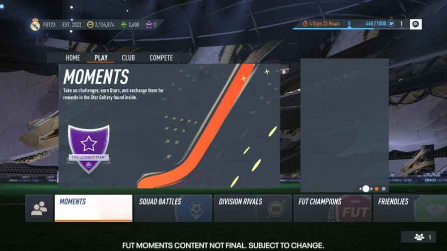 FIFA 23 FUT Moments menu