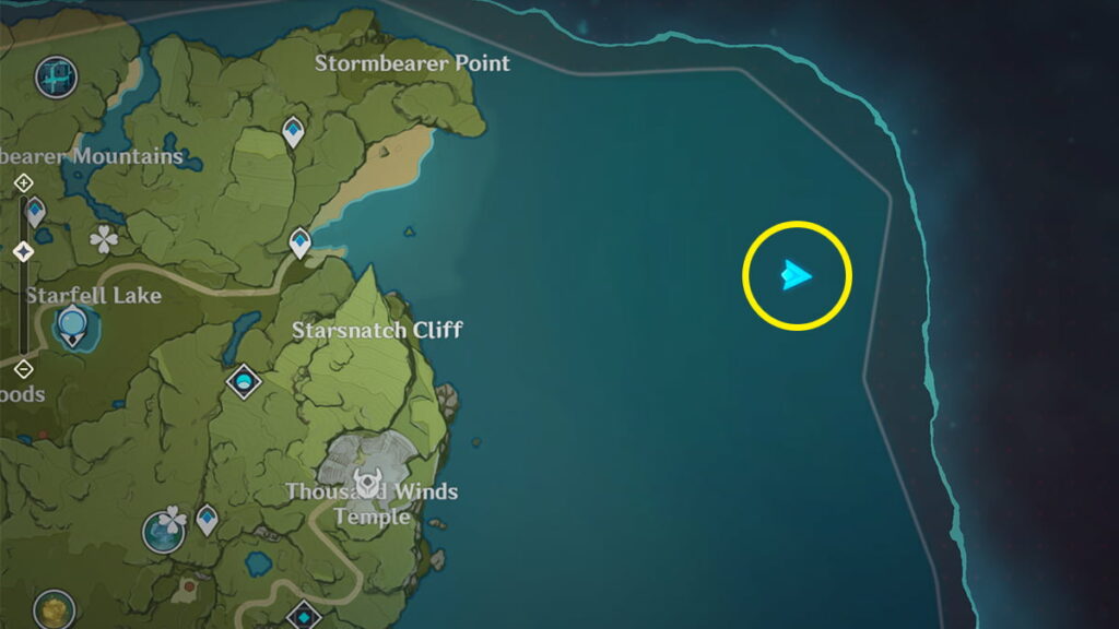 an area that is far east of starsnatch cliff, close to the map border, that is circled.