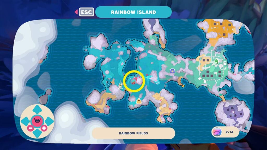 The area northeast of the mobile refinery, circled on the slime rancher map