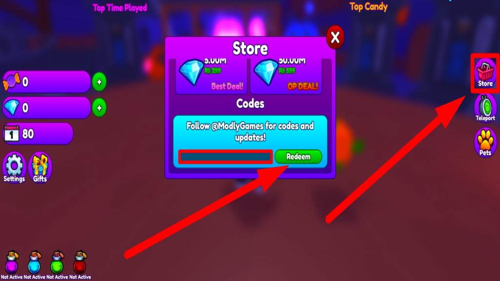 Redeem code text box for Roblox Trick Or Treat Simulator X 