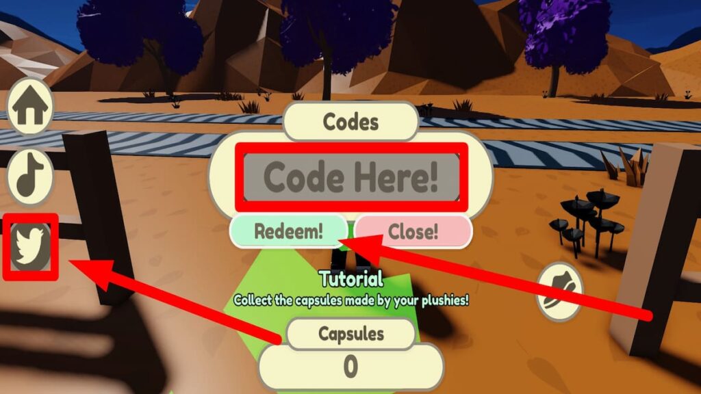 Redeem code text box for Roblox Anime Plush Tycoon