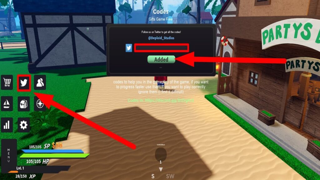Redeem code text box for Roblox Infinity Sea 2 