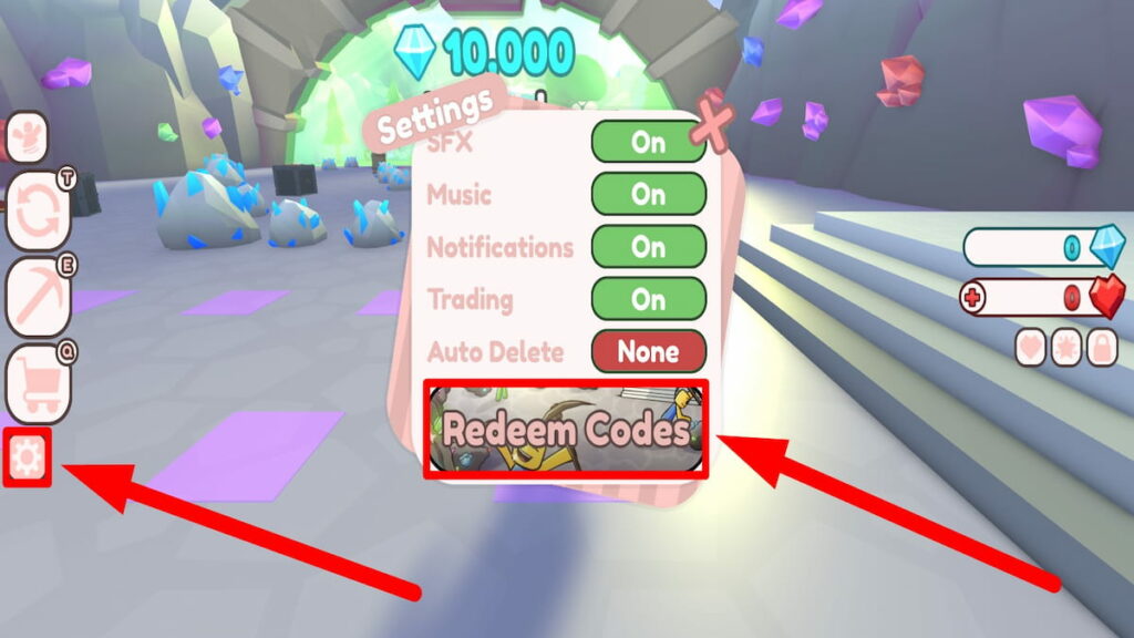 Redeem code text box for Roblox Manic Mining 2