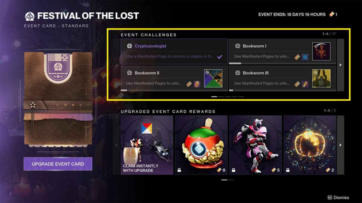 festival of the lost event card with event challenges area circled