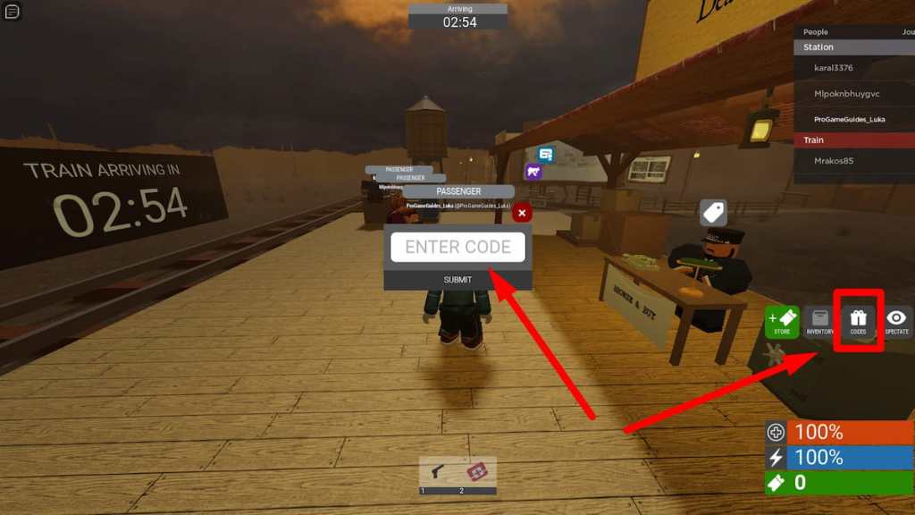 Code redemption screen for Edward the Man-Eating Train Codes