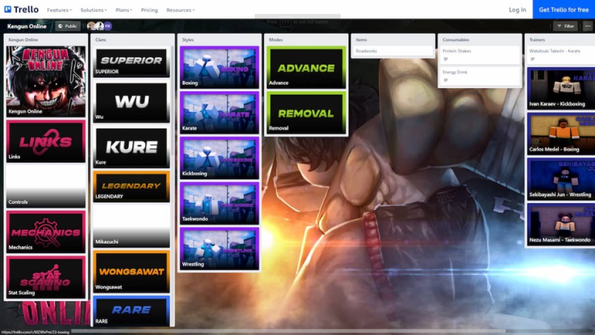 Fighting Game Trello